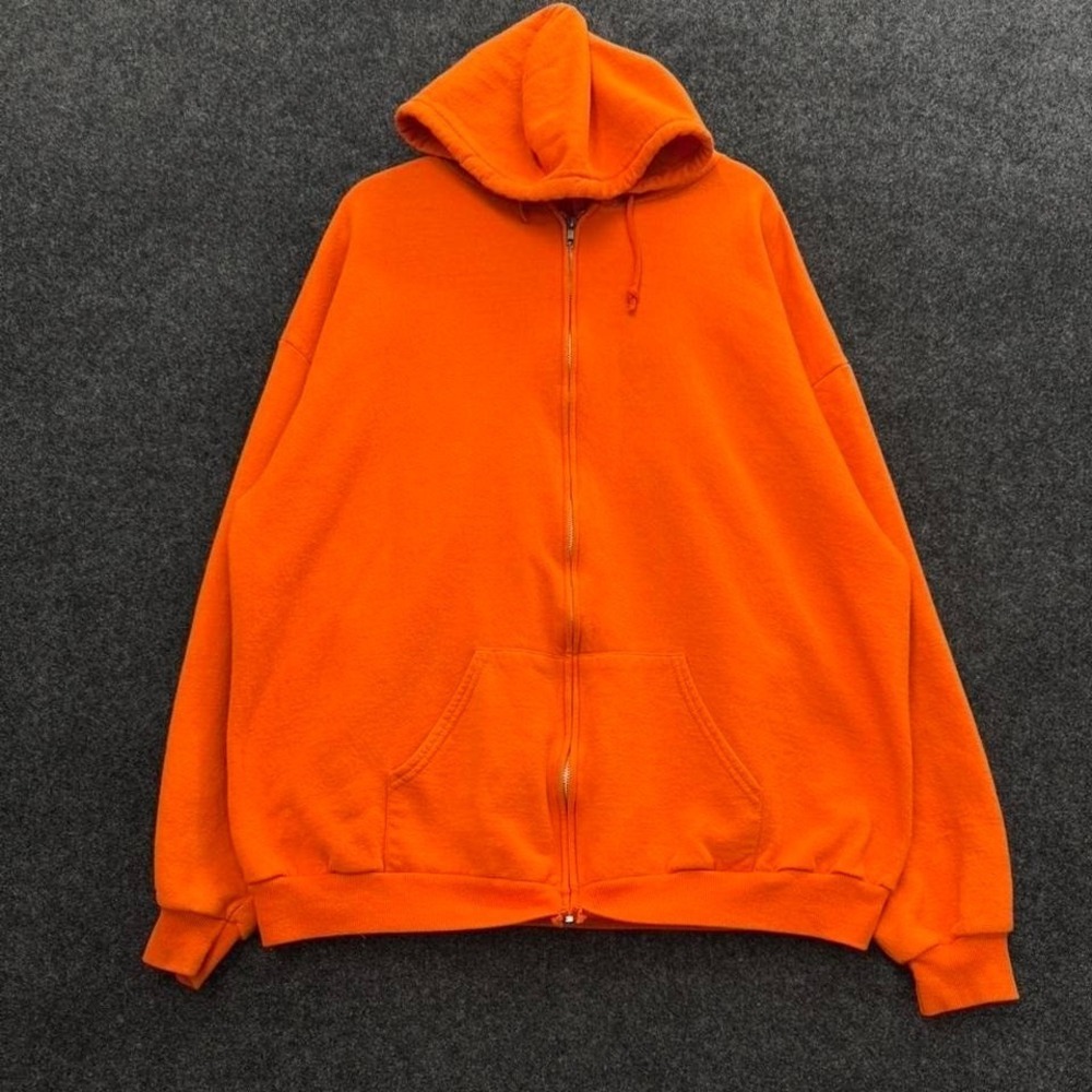 Orange Jerzees Full Zip Hoodie Mens 2XL Blank Essential Sweatshirt Y2K